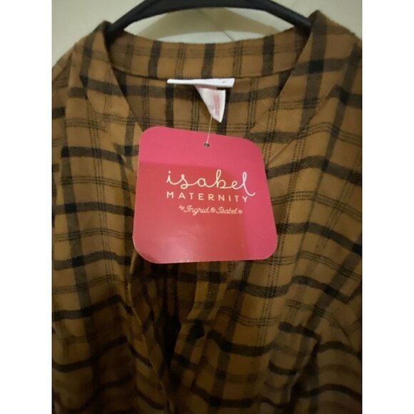 Isabel maternity Brown Plaid Button Pullover Shirt Medium New MSRP $27 - Picture 3 of 6